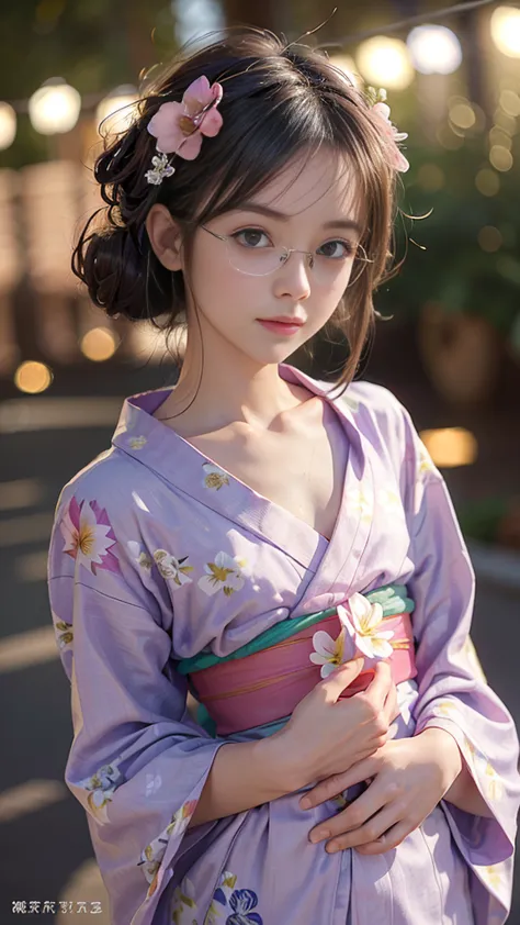 (masterpiece, highest quality:1.4), Beautiful Face, 8k, 85mm, Absurd, (Floral Yukata:1.4), Face close-up, violet, Gardenia, Deli...