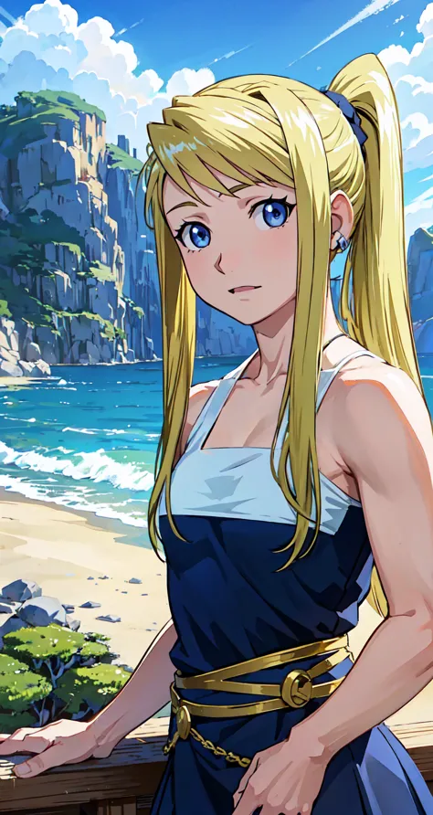 masterpiece, highest quality, , One girl, alone, View your viewers, Upper Body, , , Realistic, Winry_rock bell, Blonde, blue eye...