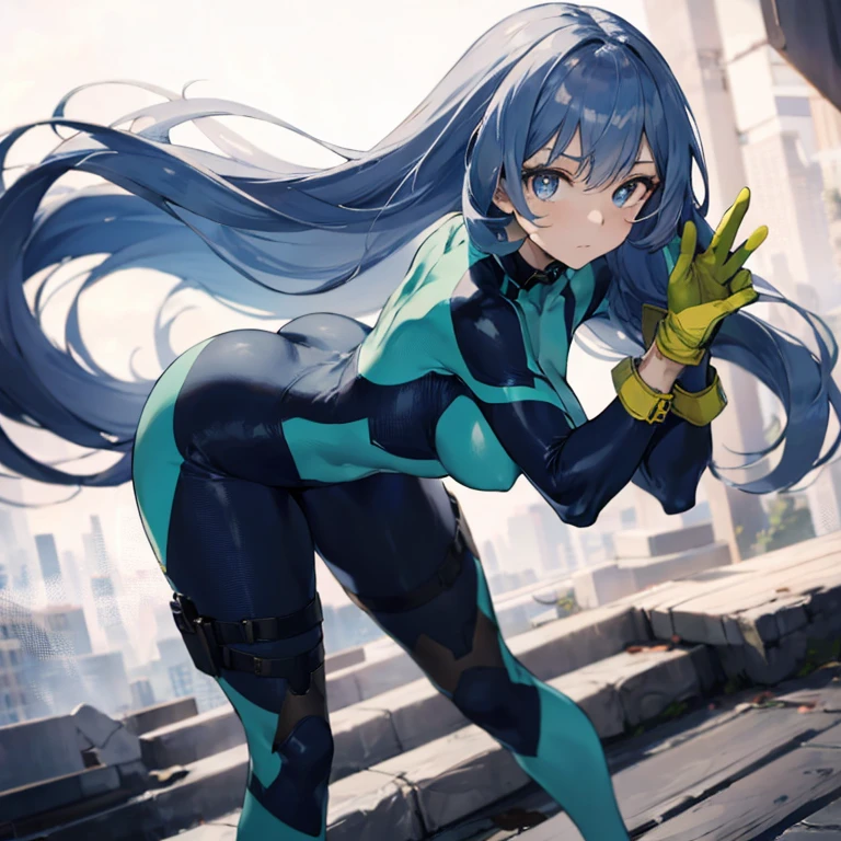 Nejirehadu, Nejire Wave, blue eyes, Blue Hair, Long Hair,
壊す blue Bodysuits, Bodysuits, Drill Hair, gloves, green Bodysuits, multicolored Bodysuits, Colorful clothes, yellow gloves,
((壊す full body)),
Break the white background，From below破る，Look Down，lower your gaze，
Breaking Dynamic Shots，Kung Fu Pose，highest quality, High resolution, unity 8k wallpaper, (shape:0.8), (Beautiful and fine grain:1.6), Highly detailed face, Perfect Sentence, Detailed CG, (Perfect hands, Perfect Anatomy),Thick thighs, Place one hand on hip，Squat，Spread your legs，Dynamic Angle, (From behind,Bent over, Looking Back),Looking down，From below，Low - Angle，Face to endure humiliation