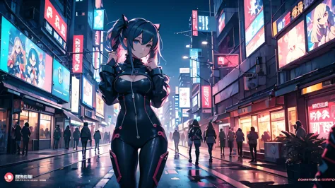 Chicas anime en catsuits posando en una ciudad por la noche., oppai ciberpunk, anime ciberpunk art, anime ciberpunk, arte del an...