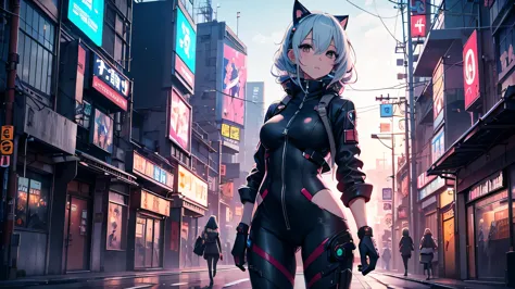 Chicas anime en catsuits posando en una ciudad por la noche., oppai ciberpunk, anime ciberpunk art, anime ciberpunk, arte del an...