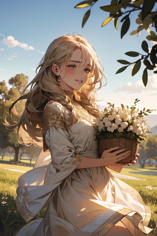 (best quality,4k,8k,highres,masterpiece:1.2),ultra-detailed,(realistic,photorealistic,photo-realistic:1.37),Russian girls in white dresses,olive tree in a garden,beautiful detailed eyes,beautiful detailed lips,extremely detailed eyes and face,long eyelashes,pick olives,delicate olive branches,golden sunlight,soft shadows,lush green grass,vibrant colors,fresh summer air,dreamlike scenery,subtle breeze,serene atmosphere,peaceful surroundings,natural beauty,feminine grace,gentle poses,white flowers,playful laughter,resplendent dresses,traditional Russian hairstyles,joyful expressions,abundance of olives,harvesting season,traditional woven baskets,harvesting ritual,harvesting olive fruits,filled with anticipation,celebration of nature's bounty,dainty fingertips,meticulous attention,precise movements,dancing sunlight and shadows,laughter echoing through the grove,shared joy and camaraderie,unforgettable memories adorned with olive leaves,magical olive gathering experience,celestial beauty,traditional elements blended with modern aesthetics,lifelike details that captivate the viewer's gaze.