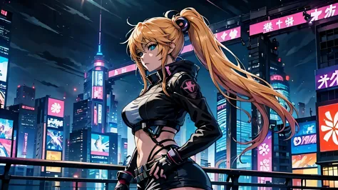 Chicas anime posando en una ciudad por la noche., oppai ciberpunk, anime ciberpunk art, anime ciberpunk, arte del anime ciberpun...