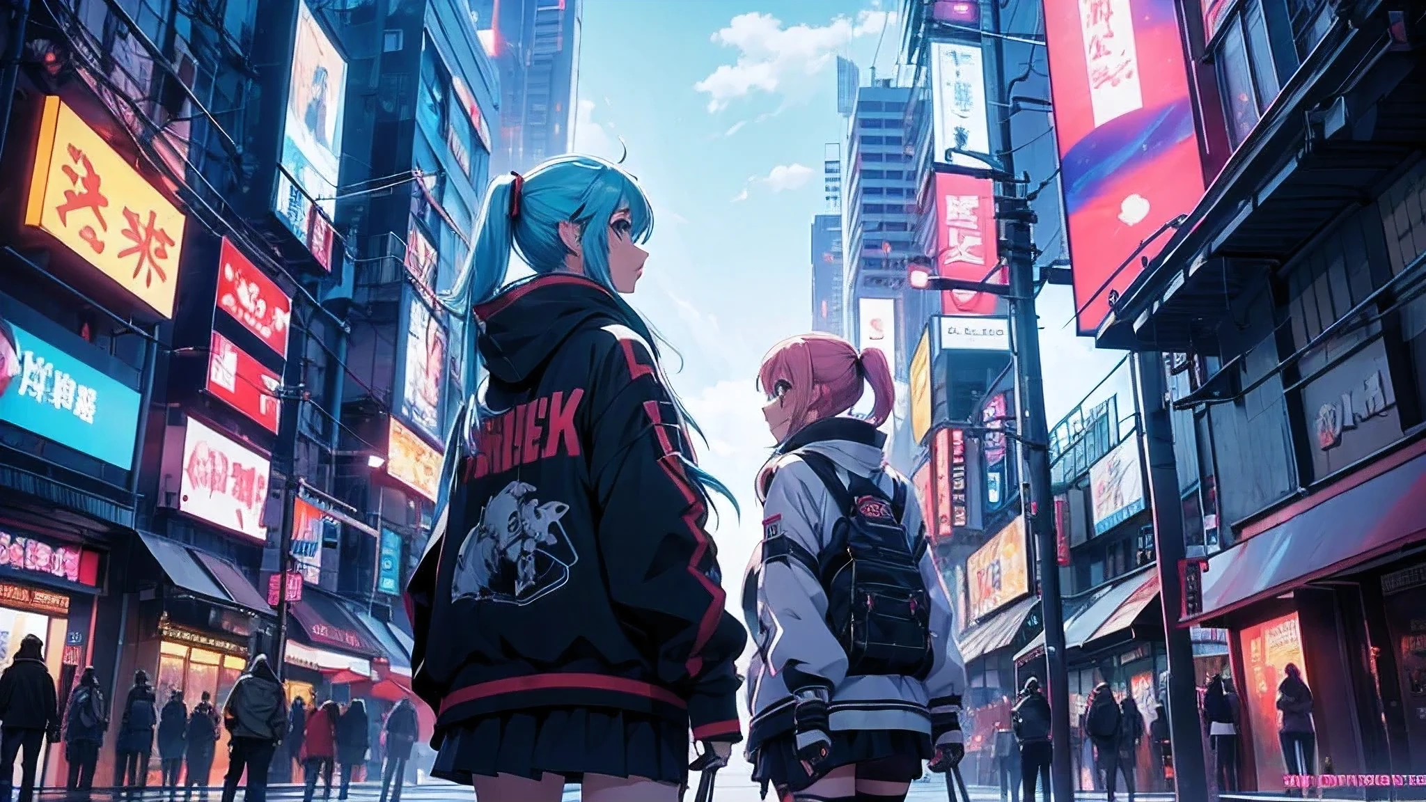 Chicas anime posando en una ciudad por la noche., oppai ciberpunk, anime ciberpunk art, anime ciberpunk, arte del anime ciberpunk, digital arte del anime ciberpunk, ciberpunk digital - arte anime, anime ciberpunk moderno, anime ciberpunk digital!!, mejor fondo de pantalla de anime 4k konachan, chica anime cyberpunk femenina, en la ciudad ciberpunk, tendencia en cgstation, mujeres ciberpunk