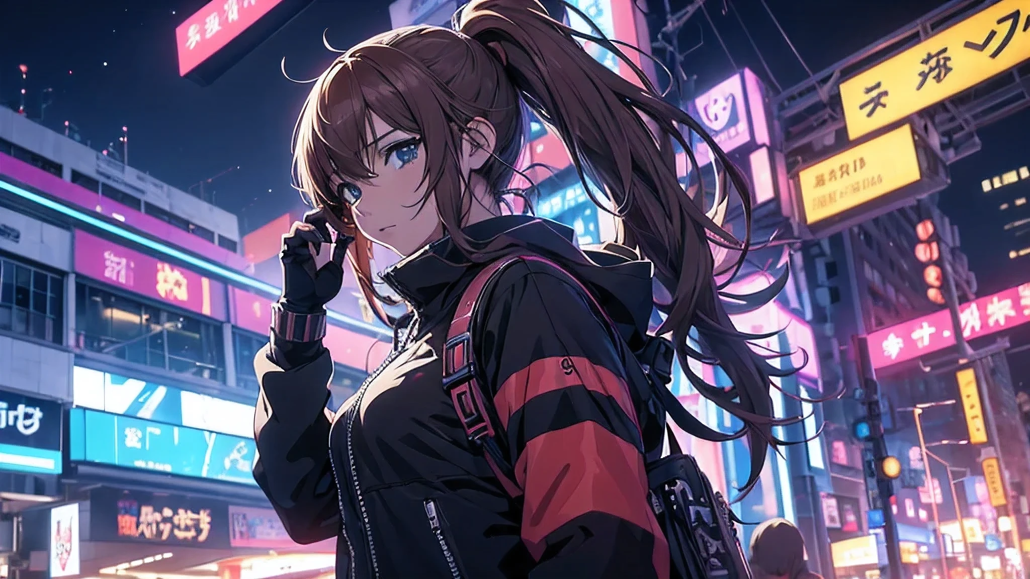 Anime-Mädchen posieren nachts in einer Stadt., Cyberpunk Oppai, anime ciberpunk art, anime ciberpunk, arte del anime ciberpunk, digital arte del anime ciberpunk, ciberpunk digital - arte anime, moderner Cyberpunk-Anime, anime ciberpunk digital!!, Bestes Anime 4K Konachan-Hintergrundbild, weibliches Cyberpunk-Anime-Mädchen, in der Cyberpunk-Stadt, Trend zur CGstation, Cyberpunk-Frauen