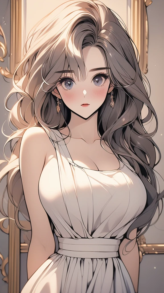 ((best quality, 8k, masterpiece:1.3)), Key Points:1.2, shy，blush，Sexy clothes，Perfect body beauty:1.4, Hips:1.2, ((Layered Hairstyle, breast:1.2)),  Highly detailed face and skin texture, Beautiful eyes, Double eyelids, Whitens skin, Long hair