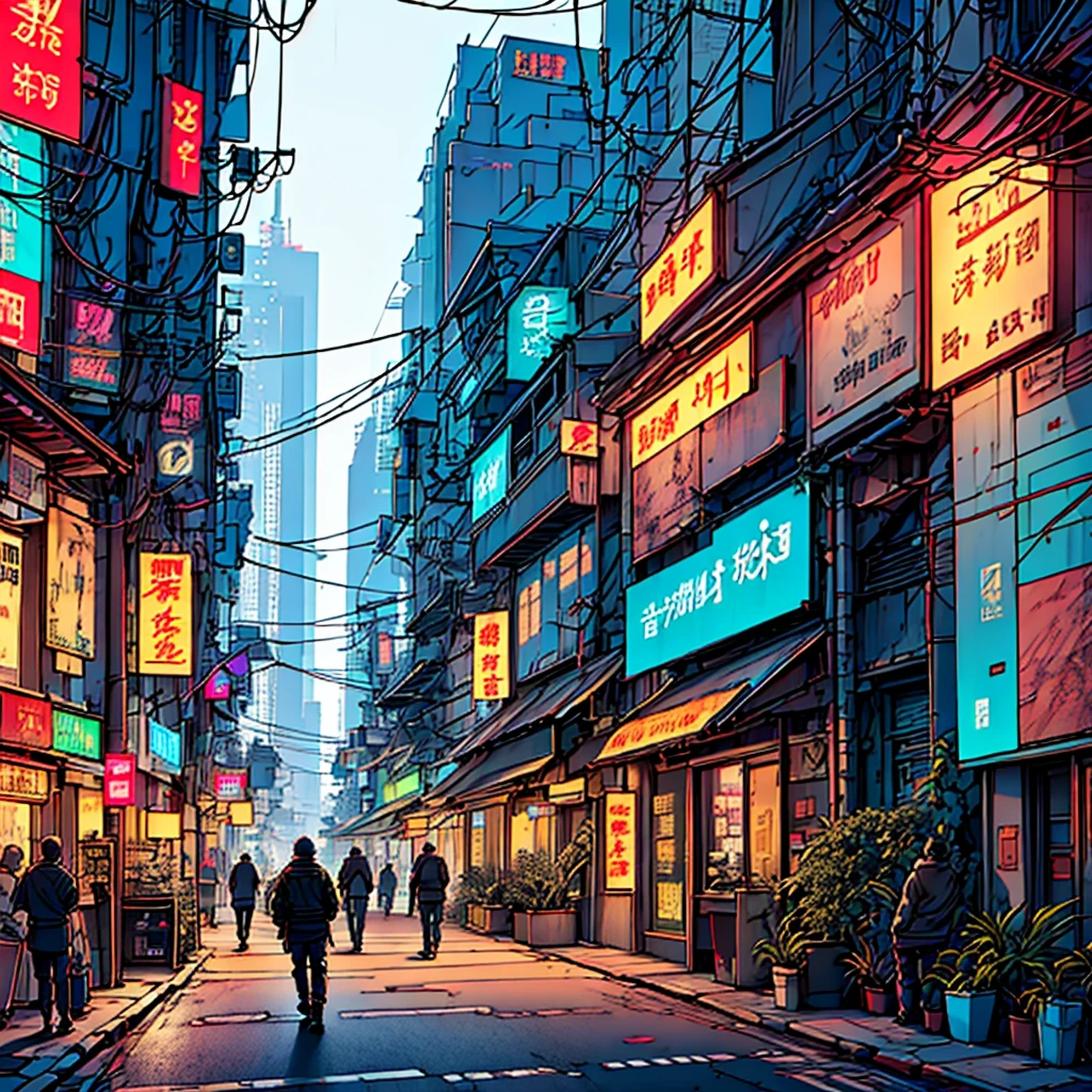 Cidade cyberpunk de filme de ficção científica, rua vazia, noite, edifícios chinoiserie, loja antiga, irregular, placas de circuito, fios, Intrincado, super detalhado, realista, hyper realista, alta qualidade, melhor, super detalhado, Detalhe maluco, Muito detalhado, Photorealista, composição épica, melhor qualidade, 32k --v 6