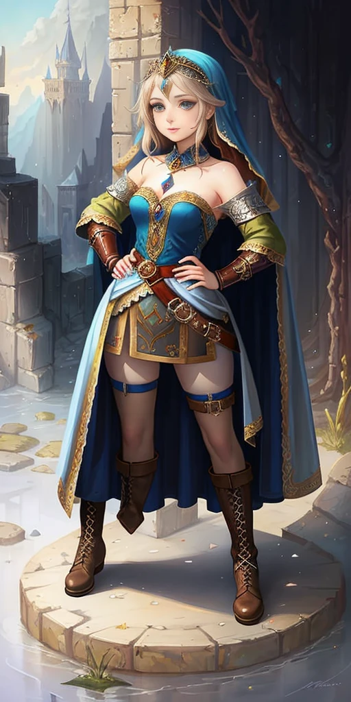 Ganzkörper einer Frau in einem Kleid mit Schleier, Füße zusammen, standing Füße zusammen, Militärstiefel, schöne Fantasie Jungfrau Sklavin Kriegerin, schönes Fantasy-Kunst-Porträt, Fantasievolle viktorianische Kunst, mittelalterliche Fantasy-Kunst, schöne und elegante Königin Roxxane, Porträt der Königin des Lichts, Fantasie-Porträtkunst, gotische Fantasy-Kunst, eine wunderschöne Fantasiekaiserin, ((Weißer Hintergrund)) Hände in die Hüften gestemmt