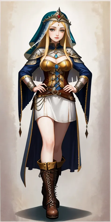 full body of a woman in a dress with a veil, feet together, standing feet together, military boots, beautiful fantasy maiden slave warrior, beautiful fantasy art portrait, fantasy victorian art, medieval fantasy art, beautiful and elegant queen Roxxane, po...