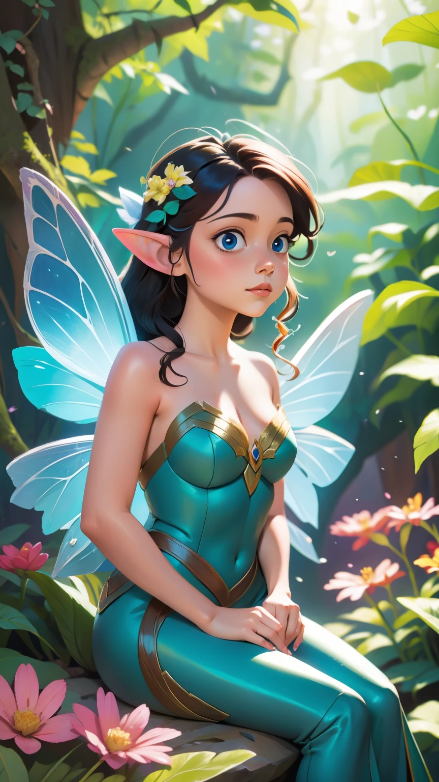 a close up of a fairy sitting on a leaf with a flower, faerie, fairy cgsociety, beautiful fairie, beautiful fairy, faeries, beautiful adult fairy, water fairy, fae, beautiful fairies, beautiful avatar pictures, queen of the fairies, very beautiful fantasy art, beautiful fantasy art, fairies have wings, fairy, blue elf, fairies