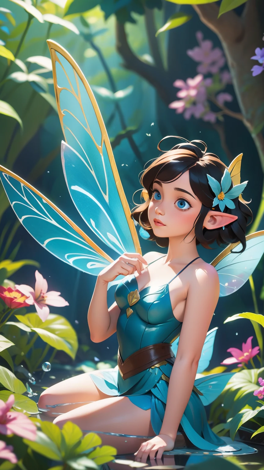 a close up of a fairy sitting on a leaf with a flower, faerie, fairy cgsociety, beautiful fairie, beautiful fairy, faeries, beautiful adult fairy, water fairy, fae, beautiful fairies, beautiful avatar pictures, queen of the fairies, very beautiful fantasy art, beautiful fantasy art, fairies have wings, fairy, blue elf, fairies