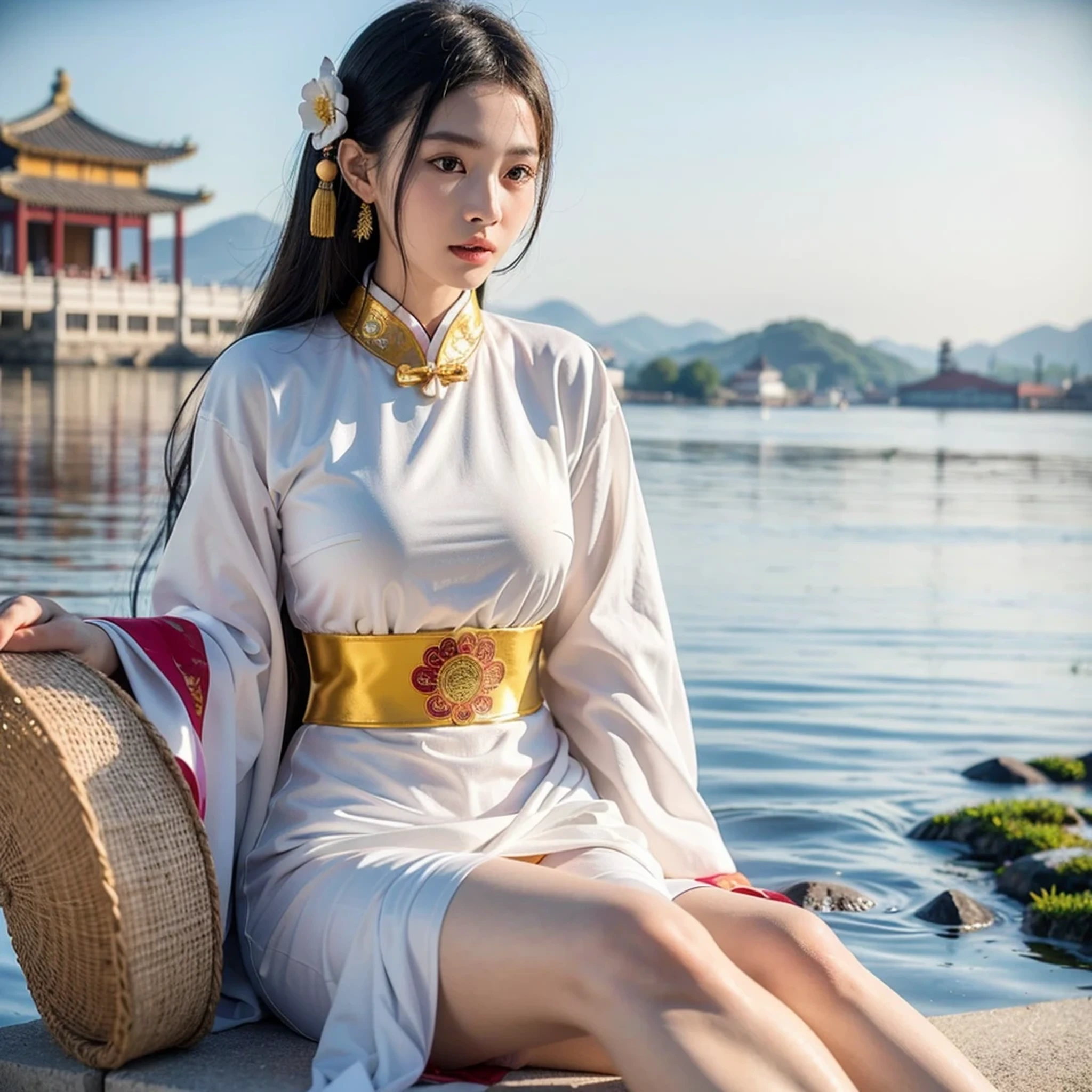 Девушка, древний китайский костюм, все тело, солнечный свет, ясное лицо, чистый белый фон, шедевр, Супер Детализация, эпическая композиция, ультра HD, высокое качество, чрезвычайно подробный, официальное искусство, униформа 8k обои, Супер Детализация, 32К