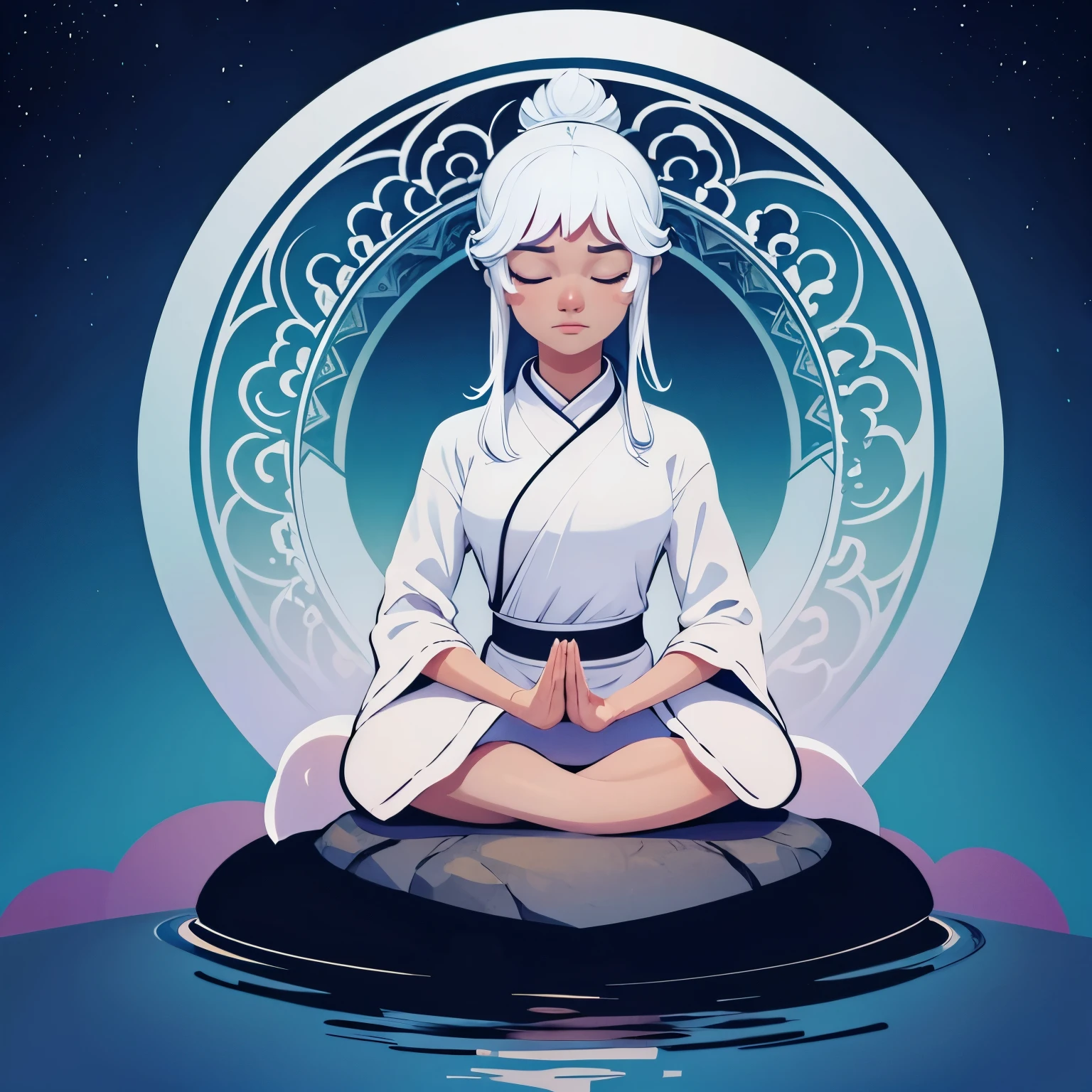 draw an image of a person sitting meditating, totalmente zen em paz