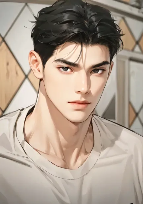 1man, perfect eye, perfect illumination,  black hair, black eyes, unreal engine, sidelighting, detailed face, bangs, bright skin...