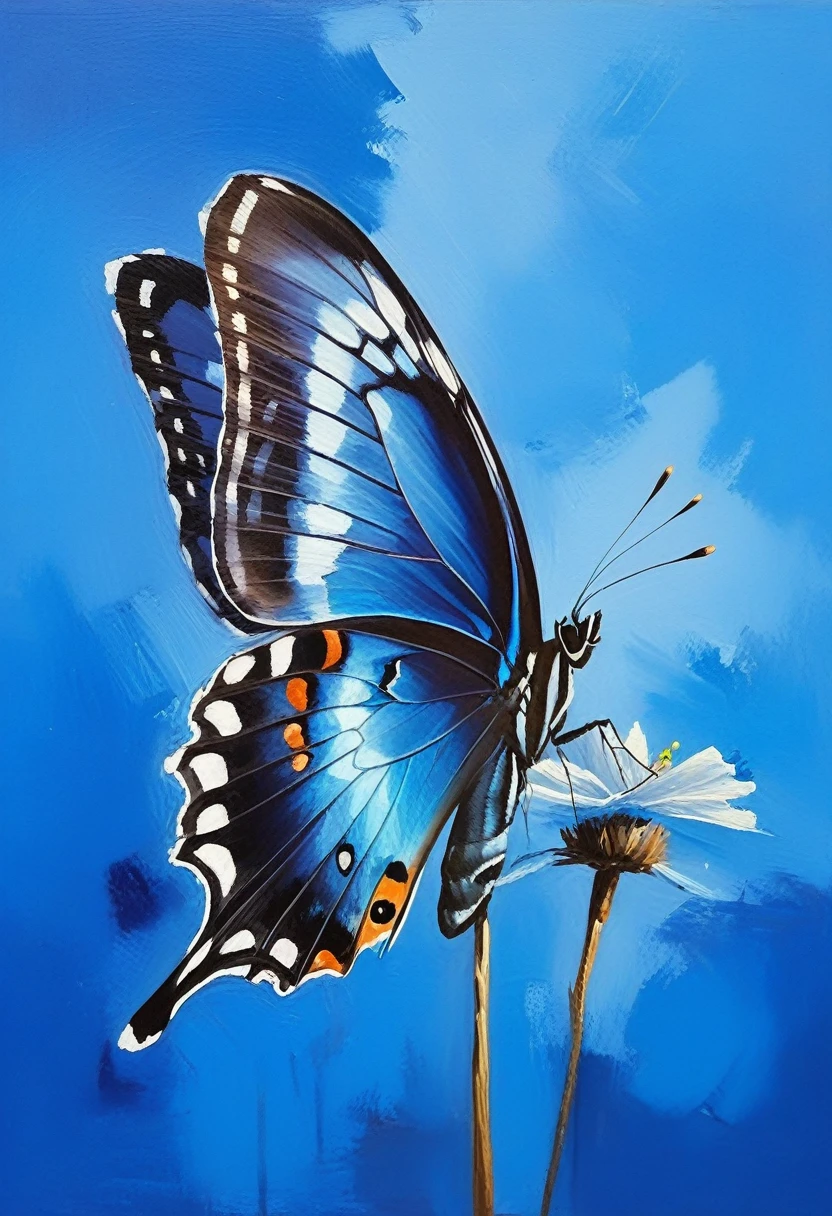 (masterpiece), best quality, oil painting, classic painting, Impressionism, oil painting, bichu, DarkSpheraStyle, (massive blue butterfly), big wing, many butterfly, symmetrical art