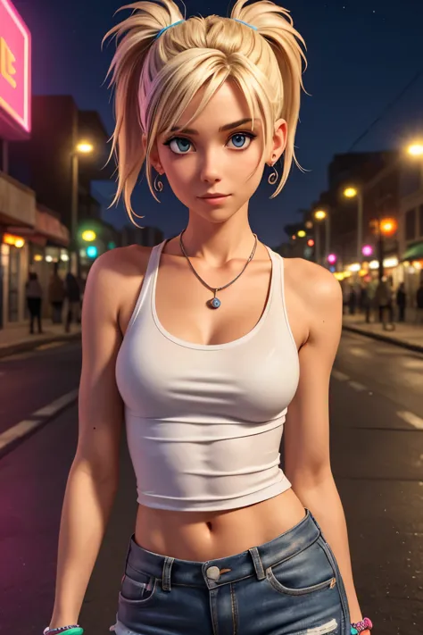 (best quality,4k,highres,ultra-detailed,realistic:1.2), a skinny girl with small breasts,messy  hair with a pigtail ,  thin body...