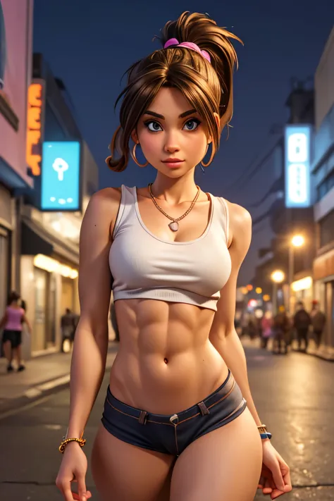 (best quality,4k,highres,ultra-detailed,realistic:1.2), a skinny girl with small breasts,messy  hair with a pigtail ,  thin body...