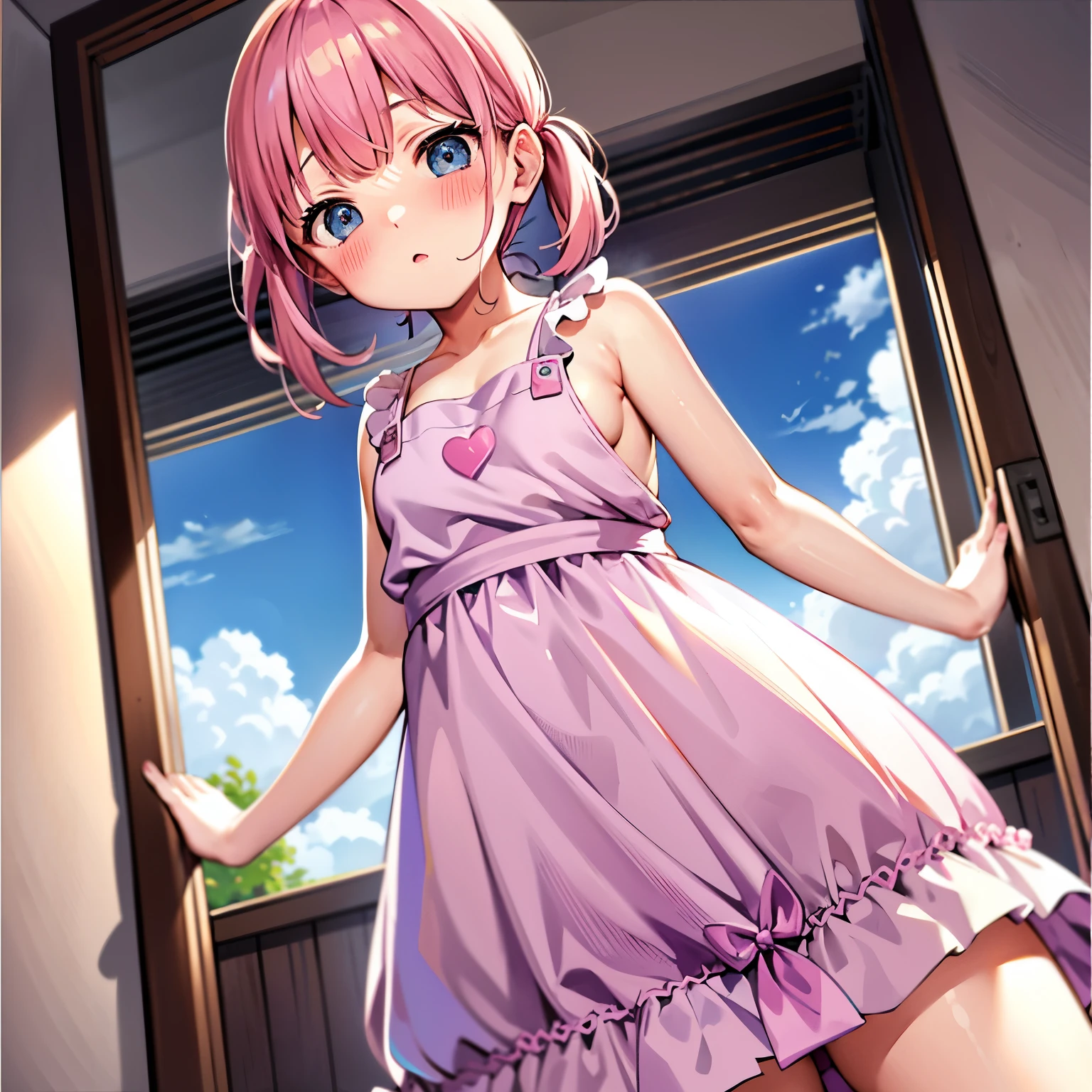 Anime girl in a short dress standing in front of a window - SeaArt AI