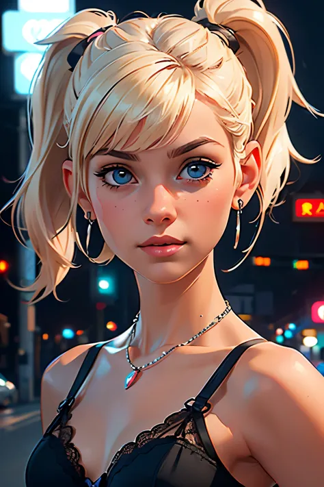 (best quality,4k,highres,ultra-detailed,realistic:1.2), a young girl, small breasts,short blond  hair with a pigtail and bangs, ...