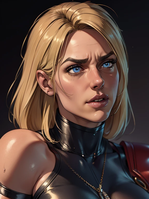 (best quality,4k,8k,highres,masterpiece:1.2),ultra-detailed,(realistic,photorealistic,photo-realistic:1.37),beautiful ((Power girl)),muscular,beautiful detailed eyes,beautiful detailed lips,longeyelashes,dark blond hair cascading down her shoulders,black leather pants,light beige sweater,full body,strong lighting,soft warm colors,blurred background,neutral expression, restrained in a sunlit city in ruins, (cameltoe), ((bound, restrained, kidnapped)), (((chained))), (((beaten by men))), (((hit in cheek:1.2))), (((violent hit action:1.2)))