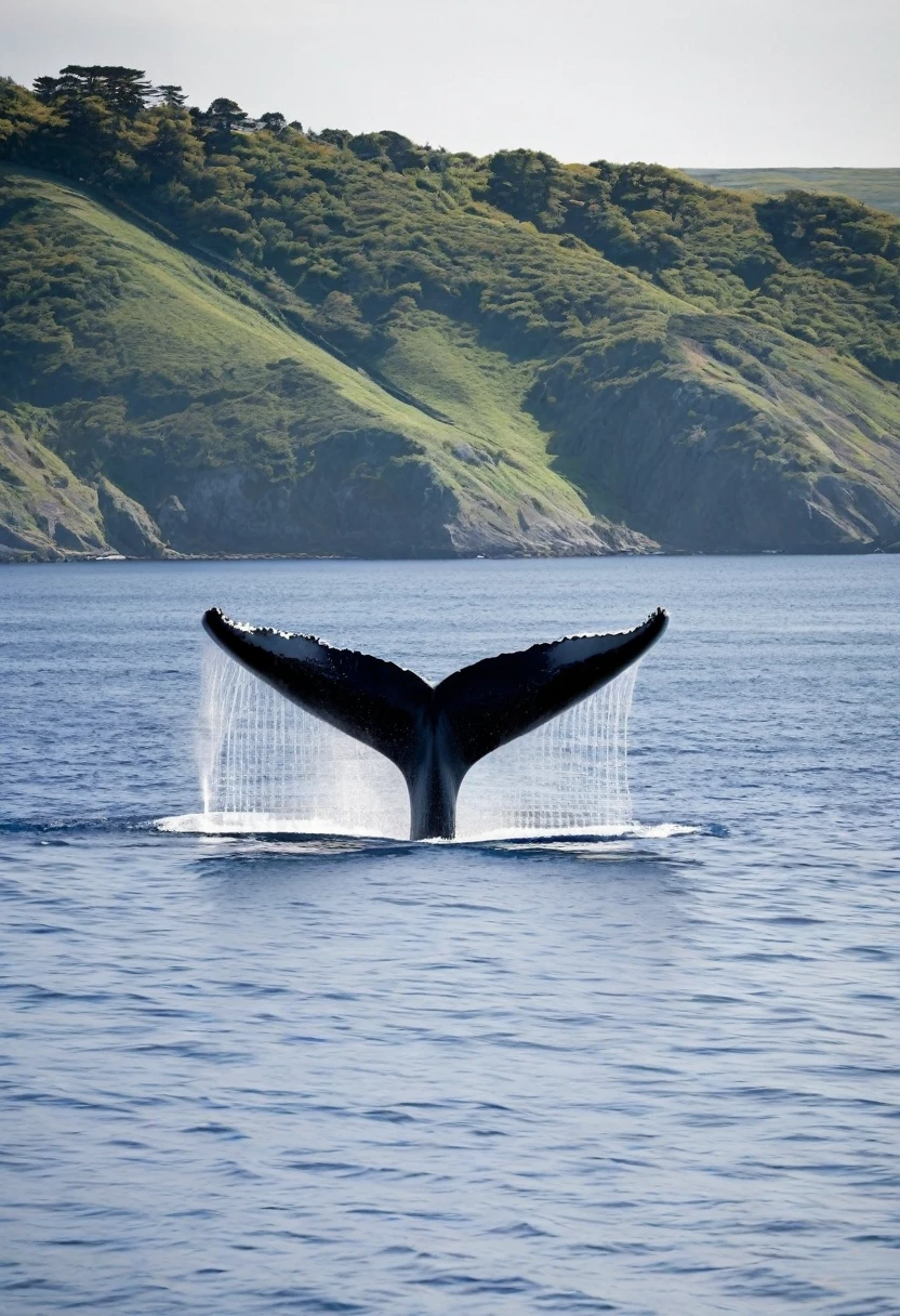 A superb landscape with a whale in the open air, mais son corps semble composé de lignes de code en mouvement