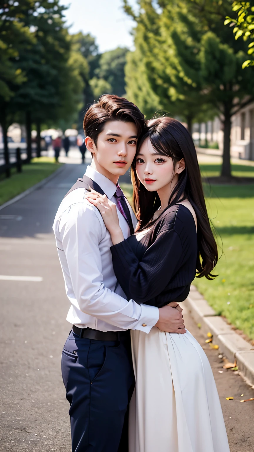 Couple hugging in the park、Handsome Men and Beautiful Women