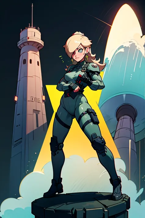 rosalina reimagined as a female solide snake frome metal gear solid, full body, action pose, on infiltration scene, tactical gea...