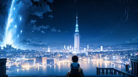 Night starry sky、A sad scene、Mysterious City、Landscape only