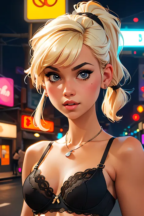 (best quality,4k,highres,ultra-detailed,realistic:1.2), a young girl, small breasts,short blond  hair with a pigtail and bangs, ...