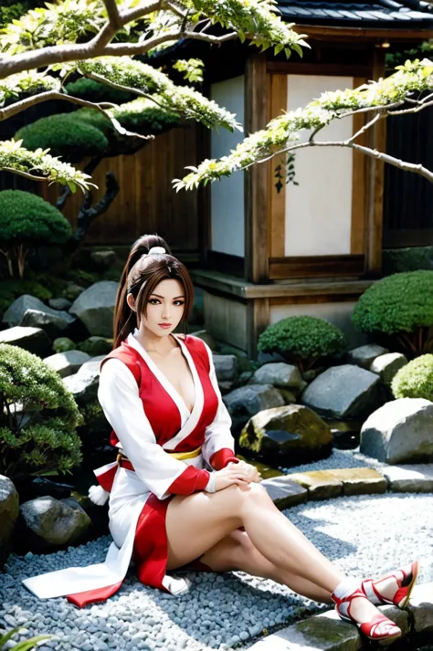 Mai Shiranui, (best quality,ultra-detailed),(Realistic:1.37), beautiful and detailed face, Ultra-realistic texture, delicate fac...