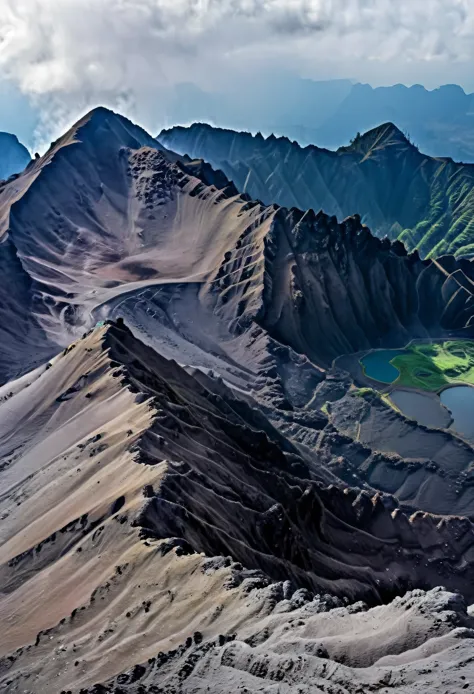Photo of a realistic view of the Dieng Mountain Crater using a drone which produces ultra HD photos