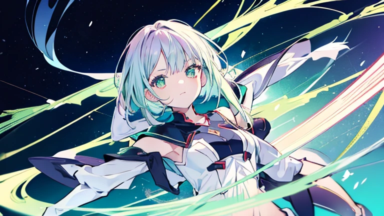 Anime Style,highest quality, masterpiece,green and white  hair,  iris,Simple Background,One Girl, fluid movement,Classic