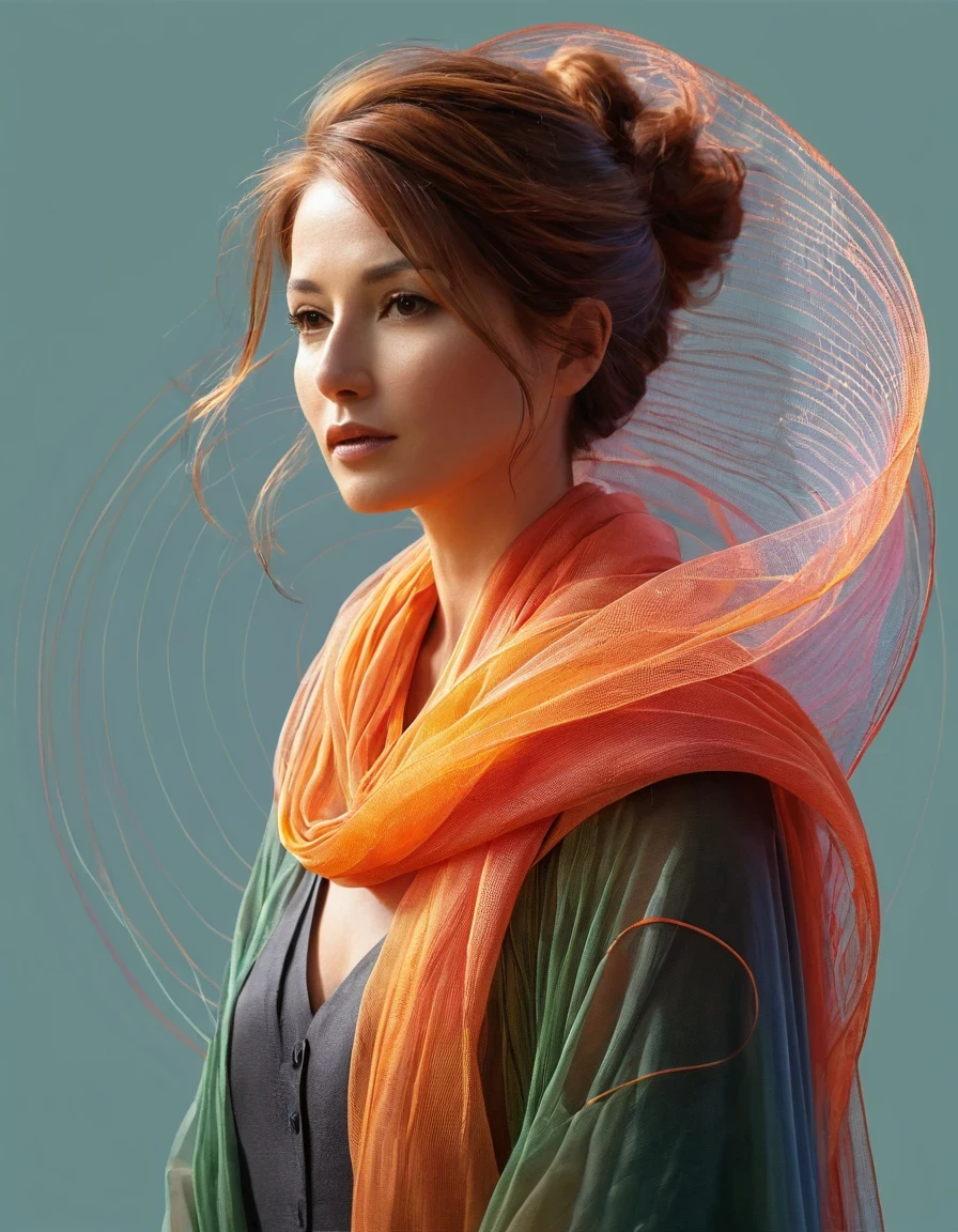 no estilo de Janet Echelman , design de conceito de personagem, meio corpo 