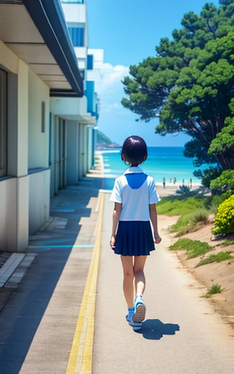 Walk along the coast、17 years old、girl、alone、solo。、mini skirt