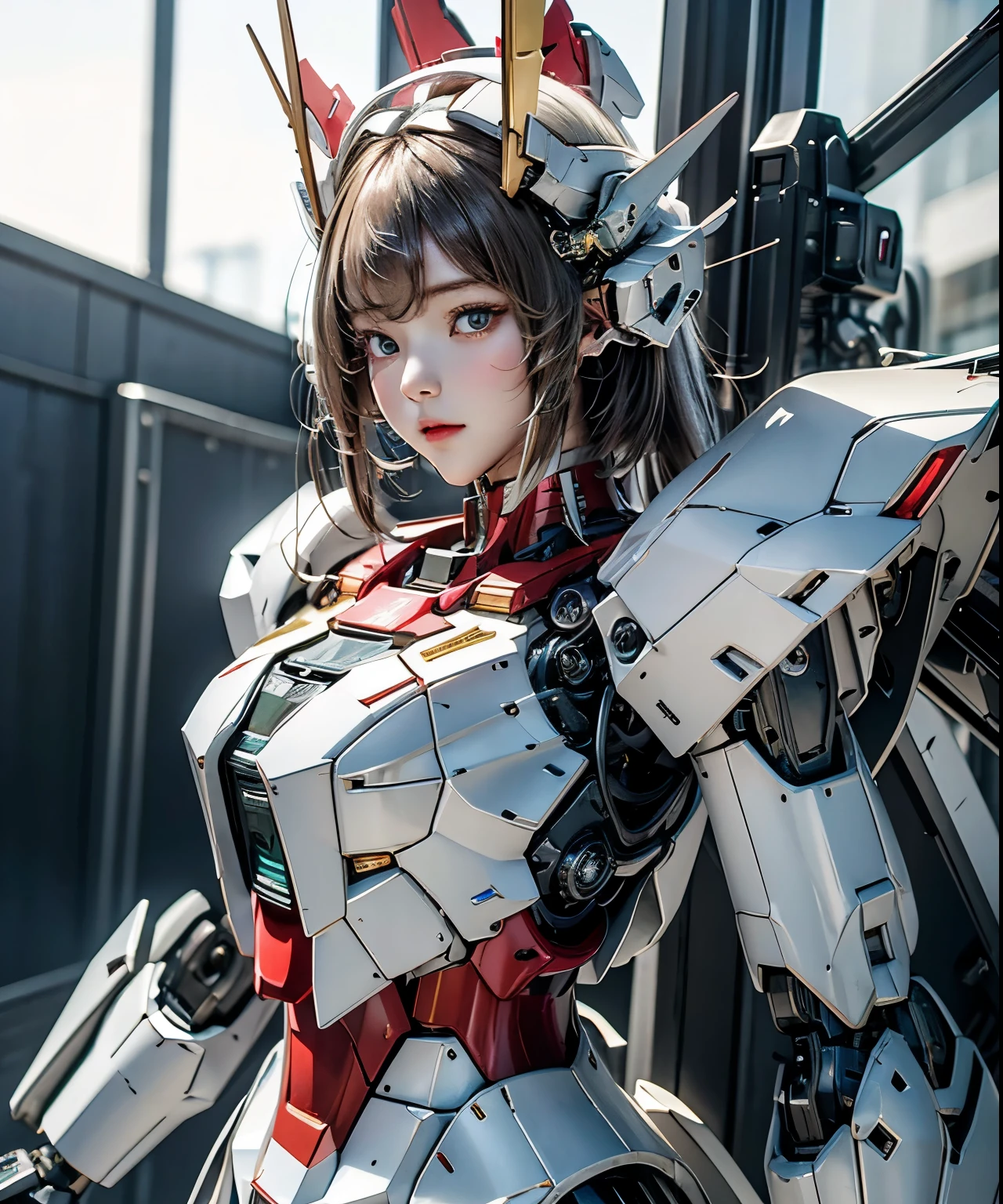 Textured skin, Super Detail, Attention to detail, high quality, 最high quality, High resolution, 1080P, hard disk, beautiful,(Gundam),Beautiful cyborg woman,Mecha cyborg girl,battle mode,Girl with a mechanical body,She wears a futuristic Gundam mecha,Full Body Shot