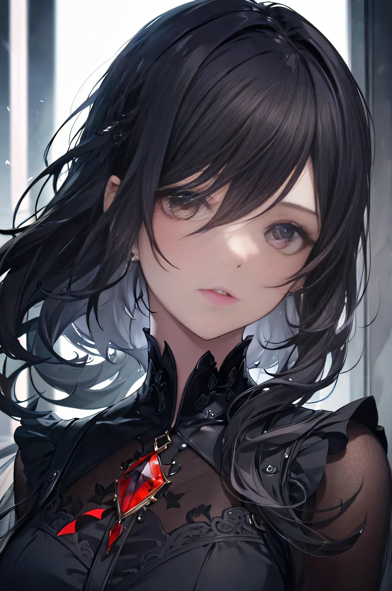 (best quality, highres:1.2), ultra-detailed, realistic:1.37, gothic girl with beautiful detailed eyes and lips, dynamic pose, wearing red and black gothic fashion, in a gothic scenery, with vivid colors, dramatic lighting, HDR, studio lighting, bokeh, capturing the essence of gothic fashion, exquisite details on the fabric, sharp focus on the intricate patterns, evoking a sense of dark romanticism, high-definition resolution.