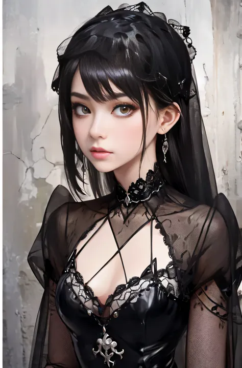cuerpo completo, plano general, (best quality, highres:1.2), ultra-detailed, realistic:1.37, gothic girl with beautiful detailed...