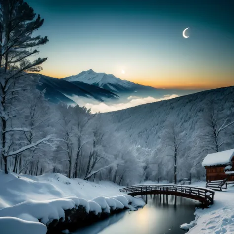 ((masterpiece:1.4,highest quality)), cloud, Outdoor, (Snowy Mountain), 秋のnullき地 , scenery, null, (night:1.4), moon, moonlight, H...