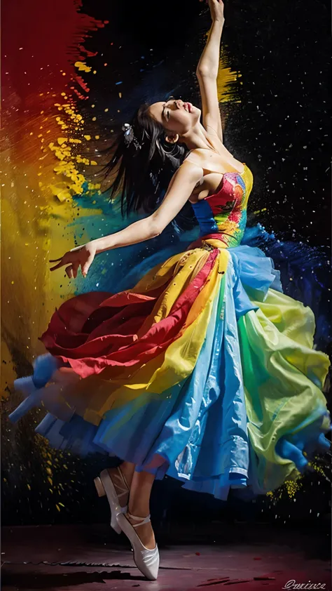 Woman painting, dancing, dress, artistic painting