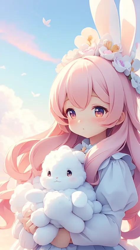 Bunny Morphing Girl, fluffy, soft ((highest quality)), ( Extremely detailed, Best details, Official Art, Beauty and aesthetics: ...