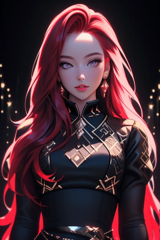 (masterpiece, sidelighting, finely detailed beautiful eyes: 1.2), 3d face, realistic, perfect face, masterpiece, highest quality, approaching perfection, (perfect face:1.1), (high detail:1.1), dramatic, (woman), pale skin, (long pure red hair:1.4), black eyes, solo, long hair, white luxury fur coat, black dress, snob, albino, Luminous Studio graphics engine, pouty lips, volumetric lighting, detailed eyes, (8k wallpaper masterpiece), hyper detailed, intricately detailed, overwhelmingly pixel perfect, roses, fashion, on side, looking at viewer