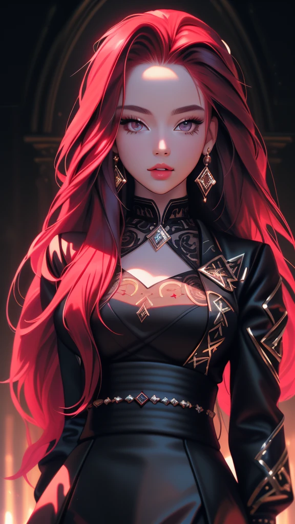 (masterpiece, sidelighting, finely detailed beautiful eyes: 1.2), 3d face, realistic, perfect face, masterpiece, highest quality, approaching perfection, (perfect face:1.1), (high detail:1.1), dramatic, (woman), pale skin, (long pure red hair:1.4), black eyes, (black eyes) solo, long hair, white luxury fur coat, black dress, snob, albino, Luminous Studio graphics engine, pouty lips, volumetric lighting, detailed eyes, (8k wallpaper masterpiece), hyper detailed, intricately detailed, overwhelmingly pixel perfect, roses, fashion, on side, looking at viewer