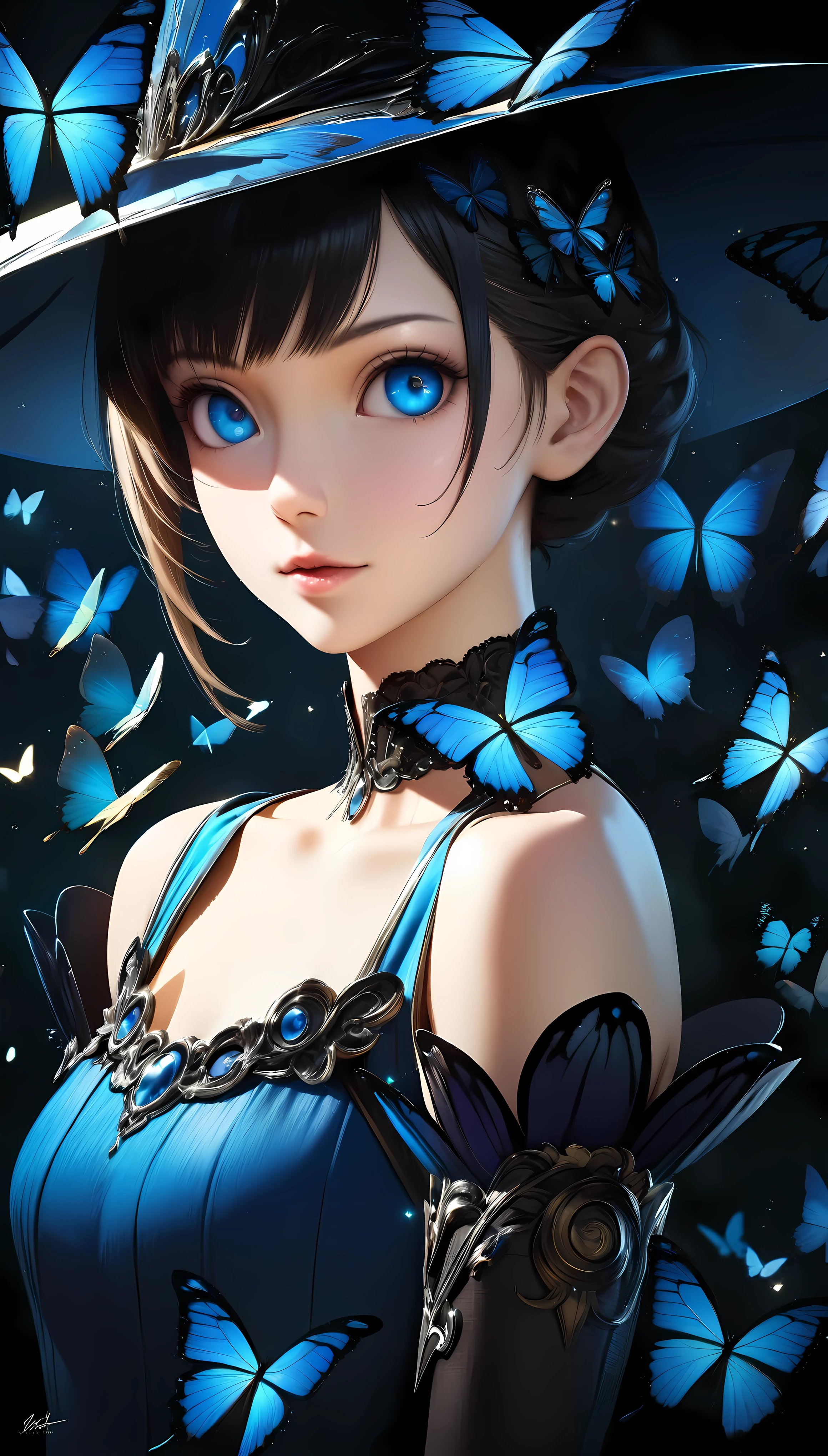 ((Masterpiece in maximum 16K resolution):1.6), ((anime illustration:)1.5), ((Persona anime):1.4), ((Vectorized):1.2) | ((Anime art of a Persona Philemon and Blue Butterfly:1.5), ((Persona Anime Philemon):1.1), ((Persona Blue Butterfly):1.6), (Blue Hue), ((sense of rebirth):1.1), (shimmer), (visual experience), (Realism), (Realistic), award-winning graphics, official anime art, extremely detailed, Digital Art, rtx, Unreal Engine, scene concept anti glare effect, All captured with sharp focus. Rendered in ultra-high definition with UHD and retina quality, this masterpiece ensures anatomical correctness and textured skin with super detail. With a focus on high quality and accuracy, this award-winning portrayal captures every nuance in stunning 16k resolution, immersing viewers in its lifelike depiction. Avoid extreme angles or exaggerated expressions to maintain realism. ((perfect_composition, perfect_design, perfect_layout, perfect_detail, ultra_detailed)), ((enhance_all, fix_everything)), More Detail, Enhance.