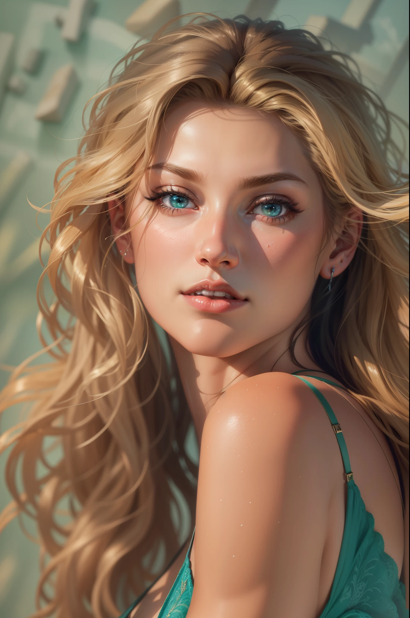 A woman with long blonde hair and blue eyes posing for a picture - SeaArt AI