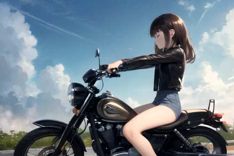 masterpiece, highest quality, One girl, (cigarette:1.0), Riding on motorcycle, View your viewers, ,Side view、
Tilt the bike to t...