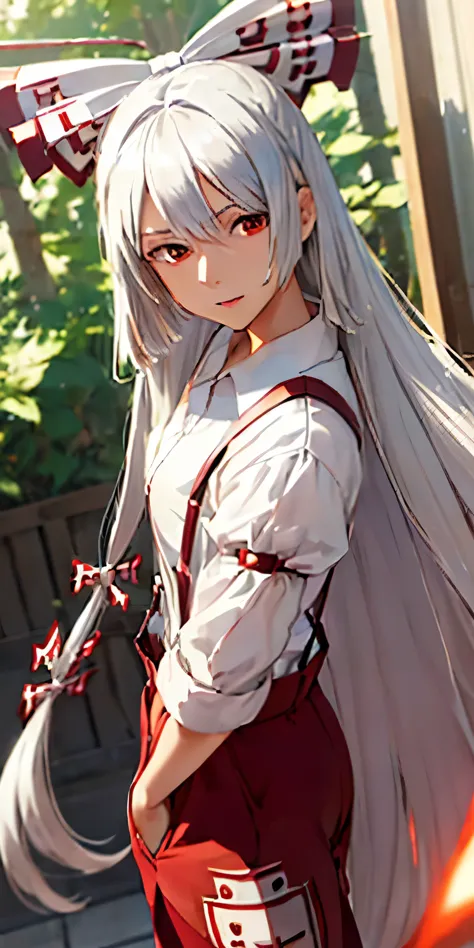 (masterpiece, best quality:1.3), (cinematic angle:1.3), fujiwara no mokou, touhou series, perfect face, expressive eyes, 1 girl,...