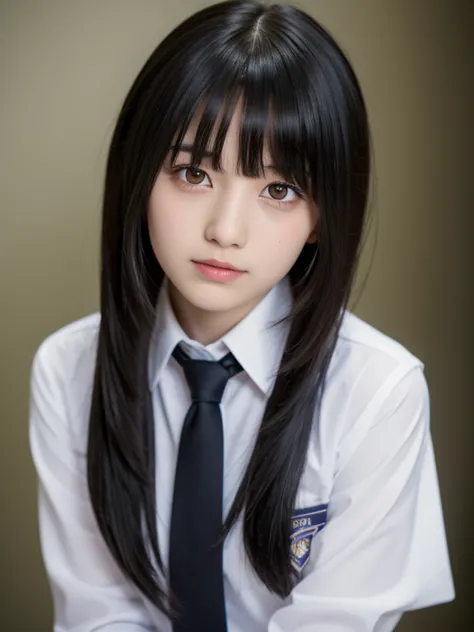 (highest quality, Tabletop:1.2), 1 girl, alone, Black Hair,Beautiful eyes in every detail,(school uniform),Upper body,bangs,ear,...