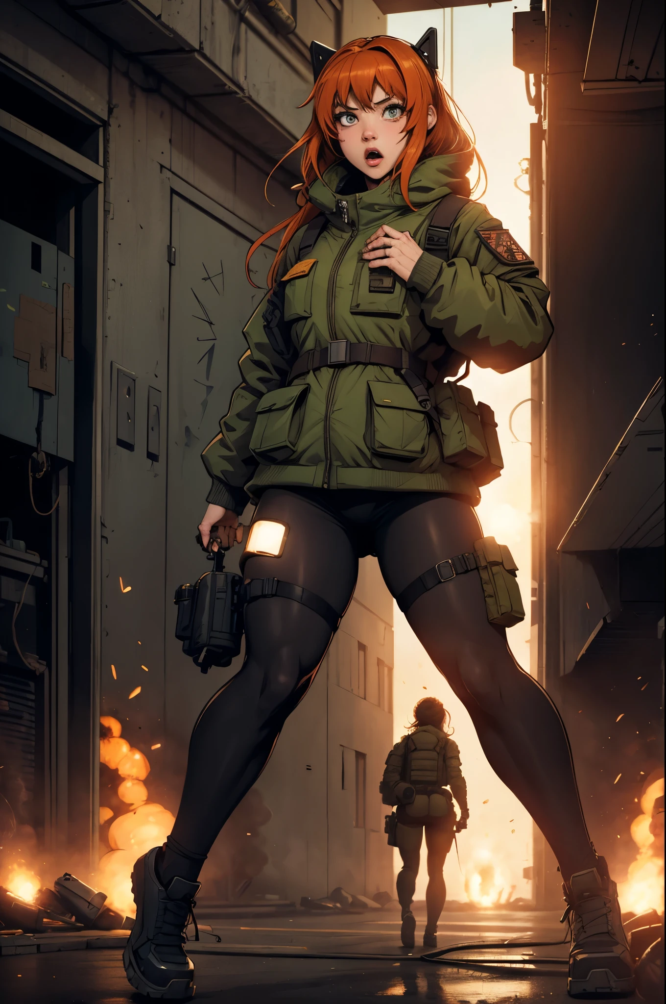 full body, 1girl, crazy look on face, lighting the fuze on a large bomb, ARTSTYLE_90sanime_x_comics_ownwaifu
