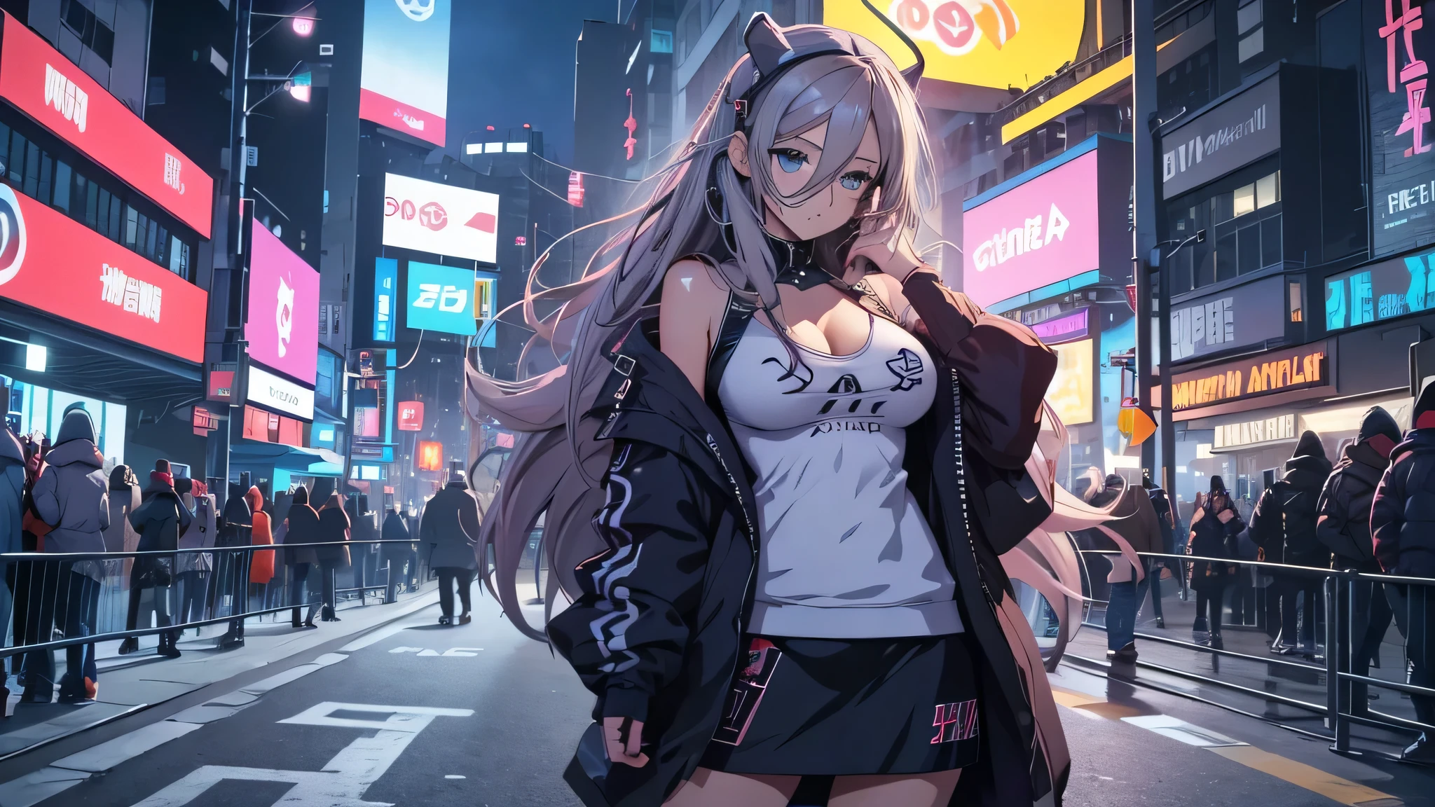 Garotas de anime posando em uma cidade à noite., Oppai Cyberpunk, arte ciberpunk de anime, anime ciberpunk, arte de anime cyberpunk, digital arte de anime cyberpunk, cyberpunk digital - arte de anime, anime cyberpunk moderno, anime ciberpunk digital!!, Melhor papel de parede de anime 4K Konachan, garota de anime cyberpunk feminina, na cidade cyberpunk, tendência na cgstation, mulheres ciberpunk