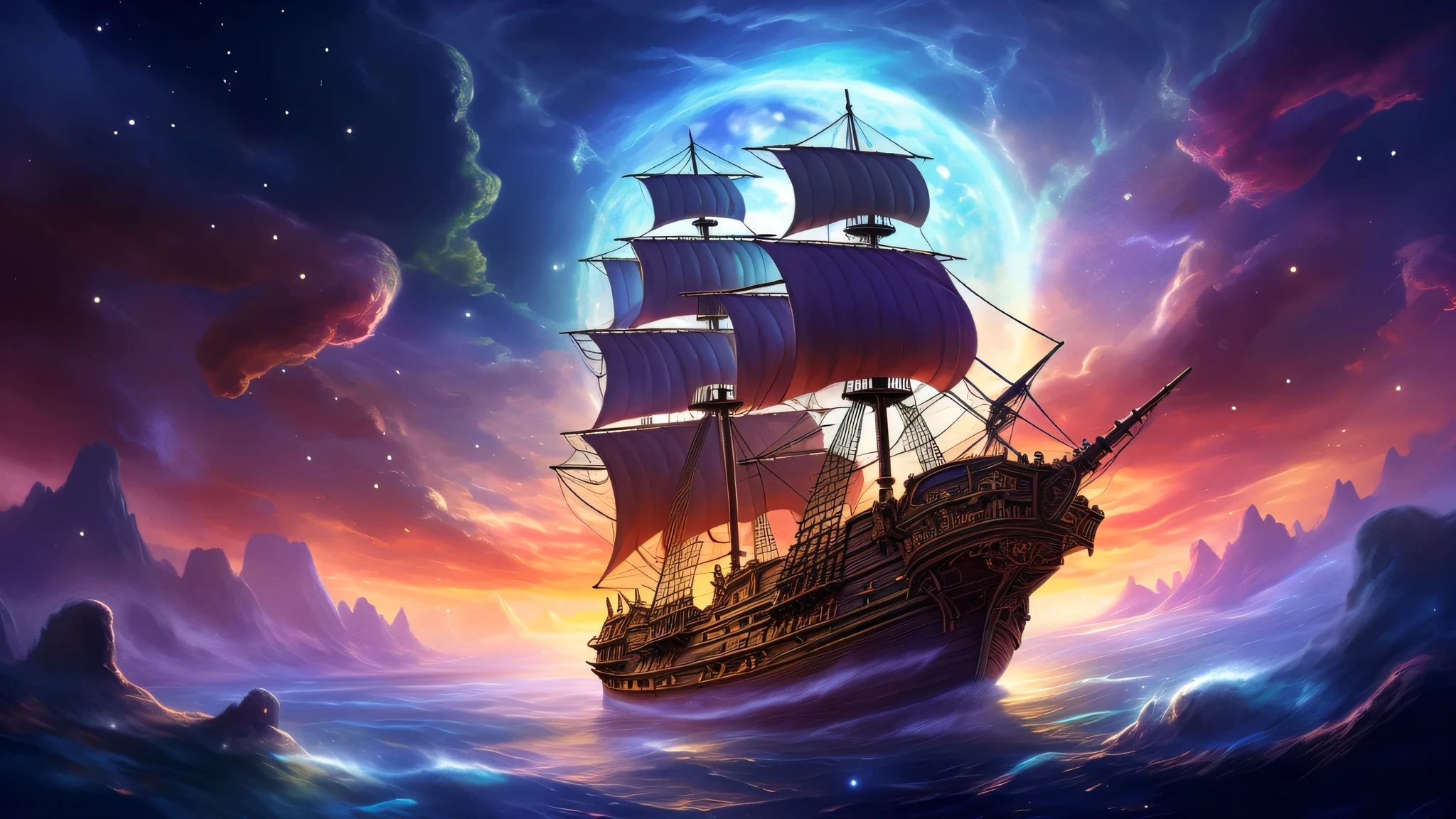 Galleon on the sea